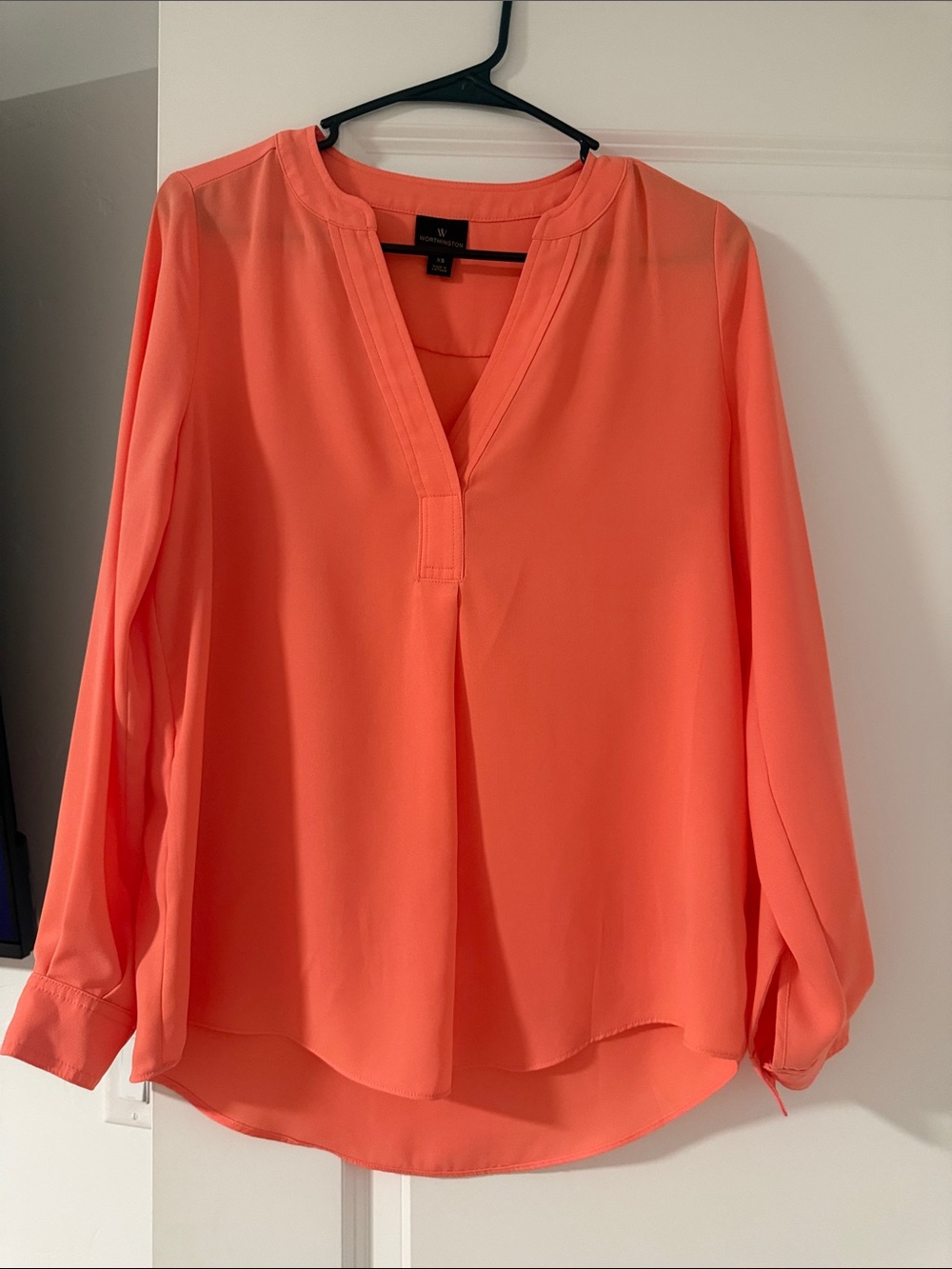 V-Neck Long-Sleeve Blouse in Coral-Orange